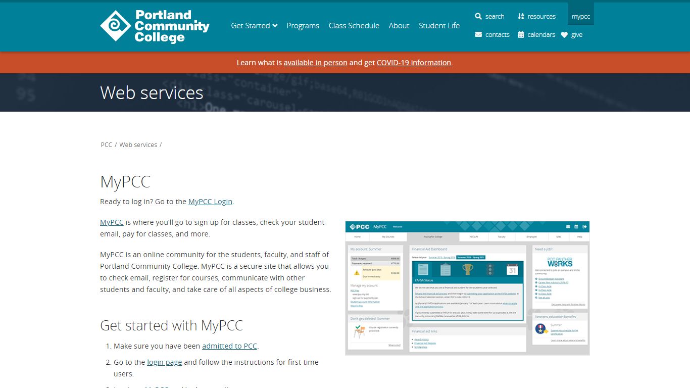 MyPCC | Web services at PCC - Portland Community College